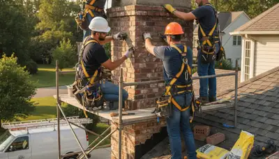 Salt Lake City chimney repair by siding contractor fixing flashing and mortar damage